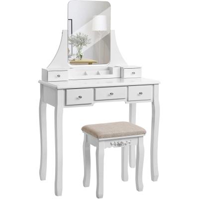 Toaletka kosmetyczna, obracane lustro, stołek, biała, 138 cm