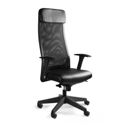 Fotel biurowy, obrotowy, Ares Soft, skóra naturalna, czarny