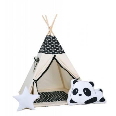 Namiot tipi dla dzieci, bawełna, okienko, panda, chatka włóczykija