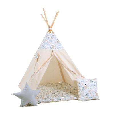 Namiot tipi dla dzieci, bawełna, okienko, poduszka, pastelowi przyjaciele