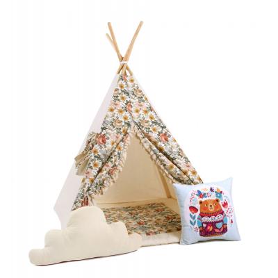 Namiot tipi dla dzieci, bawełna, okienko, poduszka miś, słodka sielanka