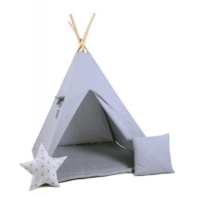 Namiot tipi dla dzieci, bawełna, okienko, poduszka, szara myszka