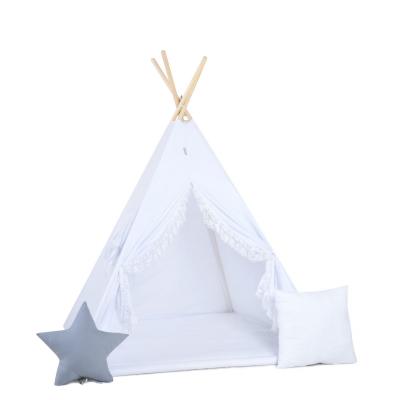 Namiot tipi dla dzieci, bawełna, poduszka, biały z koronką