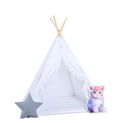 Namiot tipi dla dzieci, bawełna, kotek, biały z koronką
