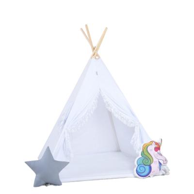 Namiot tipi dla dzieci, bawełna, jednorożec, biały z koronką