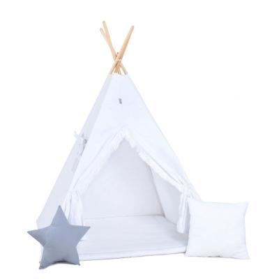 Namiot tipi dla dzieci, bawełna, poduszka, biały z frędzelkami