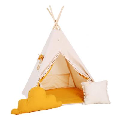 Namiot tipi dla dzieci, bawełna, okienko, poduszka, kremowy miodek