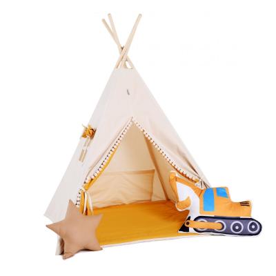 Namiot tipi dla dzieci, bawełna, okienko, koparka, kremowy miodek