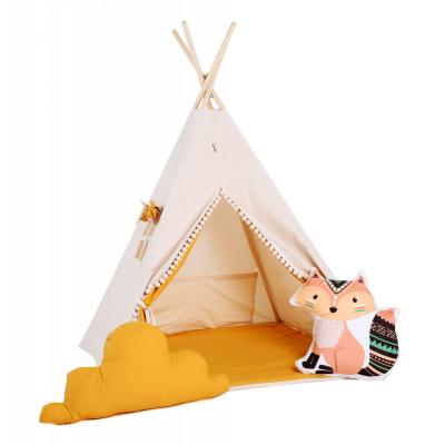 Namiot tipi dla dzieci, bawełna, okienko, lisek, kremowy miodek