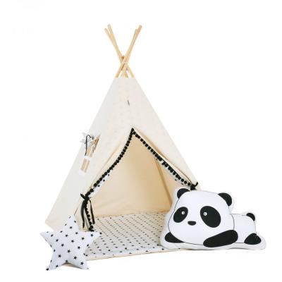 Namiot tipi dla dzieci, bawełna, okienko, panda, kremowa iskierka