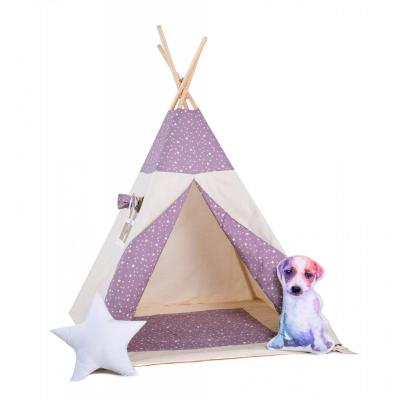 Namiot tipi dla dzieci, bawełna, okienko, piesek, lawendowa konstelacja