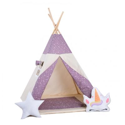 Namiot tipi dla dzieci, bawełna, okienko, jednorożec, lawendowa konstelacja
