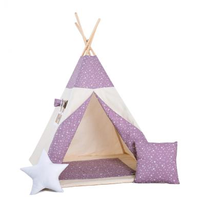 Namiot tipi dla dzieci, bawełna, okienko, poduszka, lawendowa konstelacja