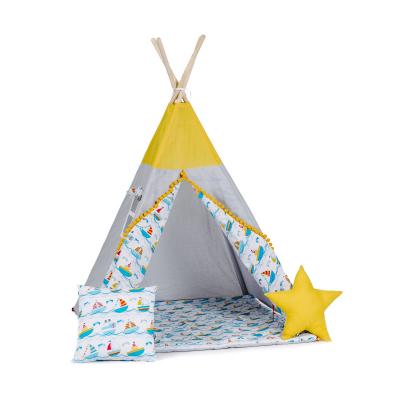 Namiot tipi dla dzieci, bawełna, okienko, poduszka, łódeczka na fali