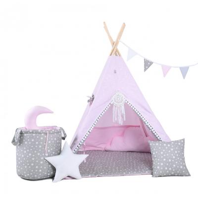 Namiot tipi dla dzieci, bawełna, okienko, mega zestaw, purpurowe szarości