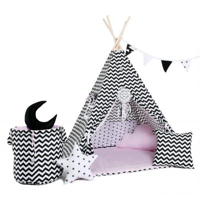 Namiot tipi dla dzieci, bawełna, okienko, mega zestaw, pudrowy design