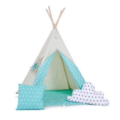 Namiot tipi dla dzieci, bawełna, okienko, poduszka, seledynowe niebo