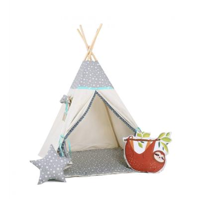 Namiot tipi dla dzieci, bawełna, okienko, leniwiec, miętowa gwiazdeczka