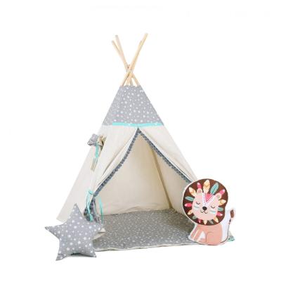 Namiot tipi dla dzieci, bawełna, okienko, lew, miętowa gwiazdeczka