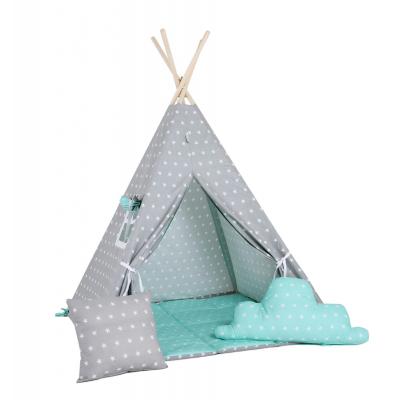 Namiot tipi dla dzieci, bawełna, okienko, poduszka, miętowy pyłek
