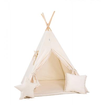 Namiot tipi dla dzieci, bawełna, okienko, poduszka, kremowy obłoczek