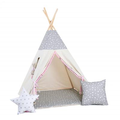 Namiot tipi dla dzieci, bawełna, okienko, poduszka, gwiazdkowa perełka