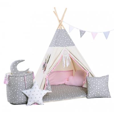 Namiot tipi dla dzieci, bawełna, okienko, mega zestaw, gwiazdkowa perełka