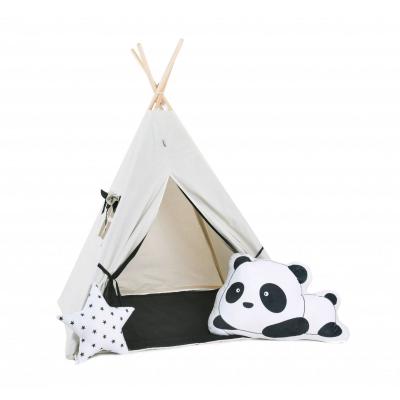 Namiot tipi dla dzieci, bawełna, okienko, panda, grafitowa elegancja