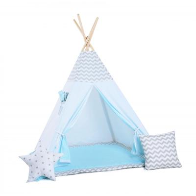 Namiot tipi dla dzieci, bawełna, okienko, poduszka, błękitny wiatr
