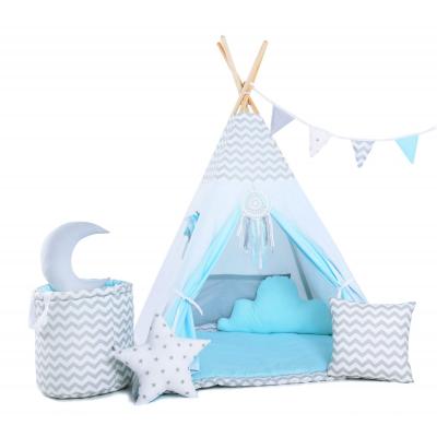 Namiot tipi dla dzieci, bawełna, okienko, mega zestaw, błękitny wiatr