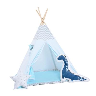 Namiot tipi dla dzieci, bawełna, okienko, dinozaur, błękitny wiatr