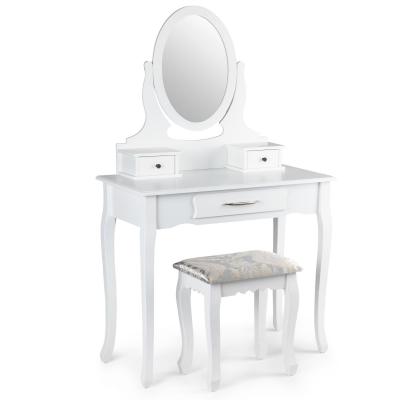 Toaletka kosmetyczna, biurko, regulowane lustro, stołek, biała, 140 cm
