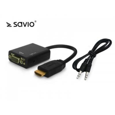Elmak Adapter HDMI (M) - VGA 15 pin (F) z dźwiękiem (jack 3,5mm), SAVIO CL-23, blister