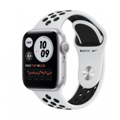 Apple Zegarek Nike Series 6 GPS, 40mm koperta z aluminium w kolorze srebrnym z paskiem sportowym czysta platyna/czarny Nike - Regular