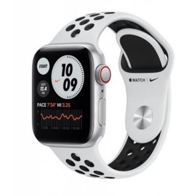 Apple Zegarek Nike SE GPS + Cellular, 40mm koperta z aluminium w kolorze srebrnym z paskiem sportowym czysta platyna/czarny Nike - Regular