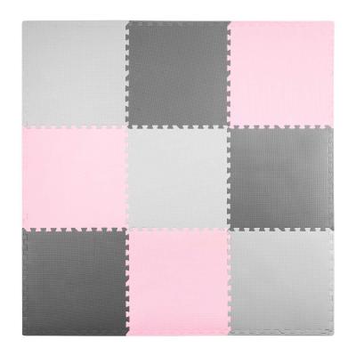 Mata piankowa, puzzle, 9 elementów, 180 x 180 cm, szara, różowa