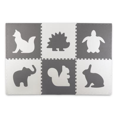 Mata piankowa, puzzle, 6 elementów, 180 x 120 cm, zwierzaki, biały, szary