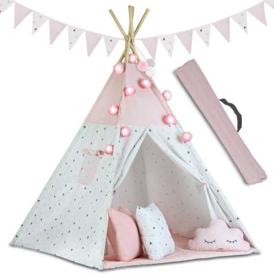 Namiot tipi dla dzieci, światełka, girlanda, 165 cm, różowy