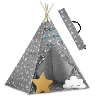 Namiot tipi dla dzieci, ze światełkami, 165 cm, szary w gwiazdki