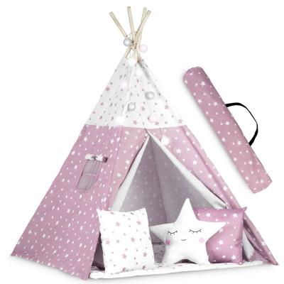 Namiot tipi dla dzieci, ze światełkami, 165 cm, różowy w gwiazdki