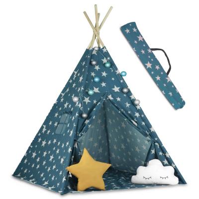 Namiot tipi dla dzieci, ze światełkami, 165 cm, niebieski w gwiazdki