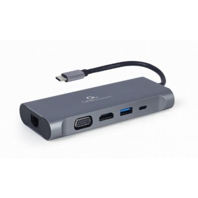 Gembird Multi Port Adapter USB Type C Hub3.0 HDMI VGA PD card reader stereo audio space grey A-CM-COMBO7-01