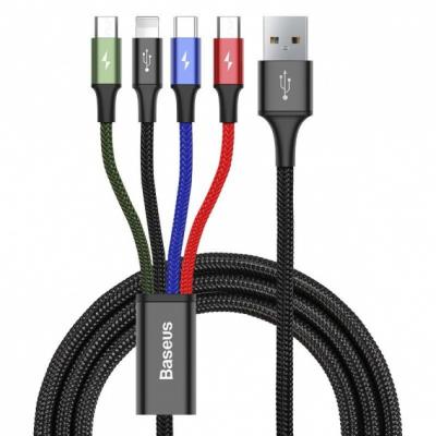 Kabel przewód pleciony USB 4w1 Baseus - USB TYP-C, Lightning, 2 x micro USB 120cm 3,5A - czarny (CA1T4-C01)
