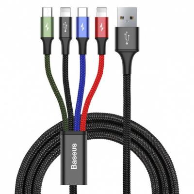 Kabel przewód pleciony USB 4w1 Baseus - USB TYP-C, 2 x Lightning, micro USB 120cm 3,5A - czarny (CA1T4-A01)