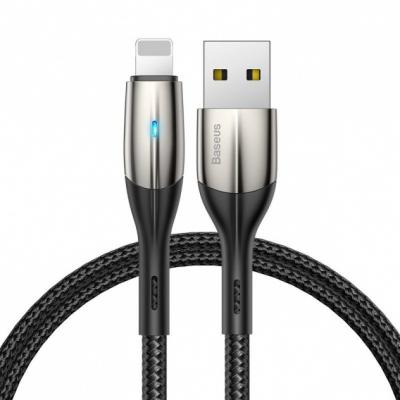 Kabel przewód USB - Lightning / iPhone 50cm Baseus Horizontal z diodą 2.4A - czarny (CALSP-A01)