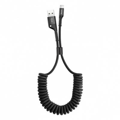 Kabel przewód USB - Lightning / iPhone 100cm Baseus Spring sprężynowy 2A - czarny (CALSR-01)