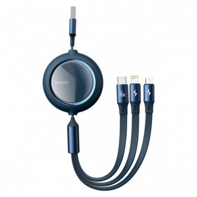 Kabel przewód USB zwijany Baseus Bright Mirror 3w1 Lightning / USB TYP-C / microUSB, 66W 1,2m - niebieski (CAMLC-MJ03)