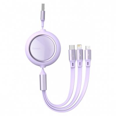 Kabel przewód USB zwijany Baseus Bright Mirror 3w1 Lightning / USB TYP-C / microUSB, 66W 1,2m - fioletowy (CAMLC-MJ05)