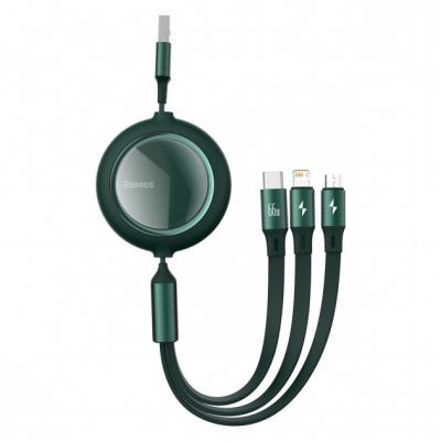 Kabel przewód USB zwijany Baseus Bright Mirror 3w1 Lightning / USB TYP-C / microUSB, 66W 1,2m - zielony (CAMLC-MJ06)