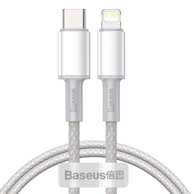 Kabel przewód USB TYP-C - Lightning / iPhone 100cm Baseus High Density Braided 20W, 5A, PD - biały (CATLGD-02)
